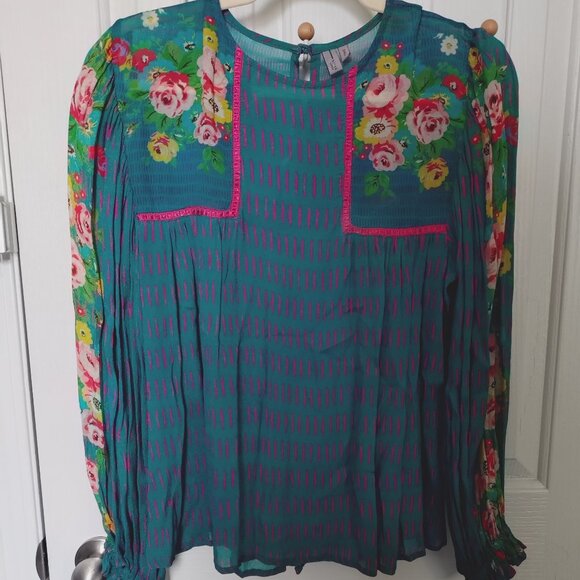 Sale Anthropologie Eclectic Peasant Blouse Bl-nk Size Small - Picture 5 of 5